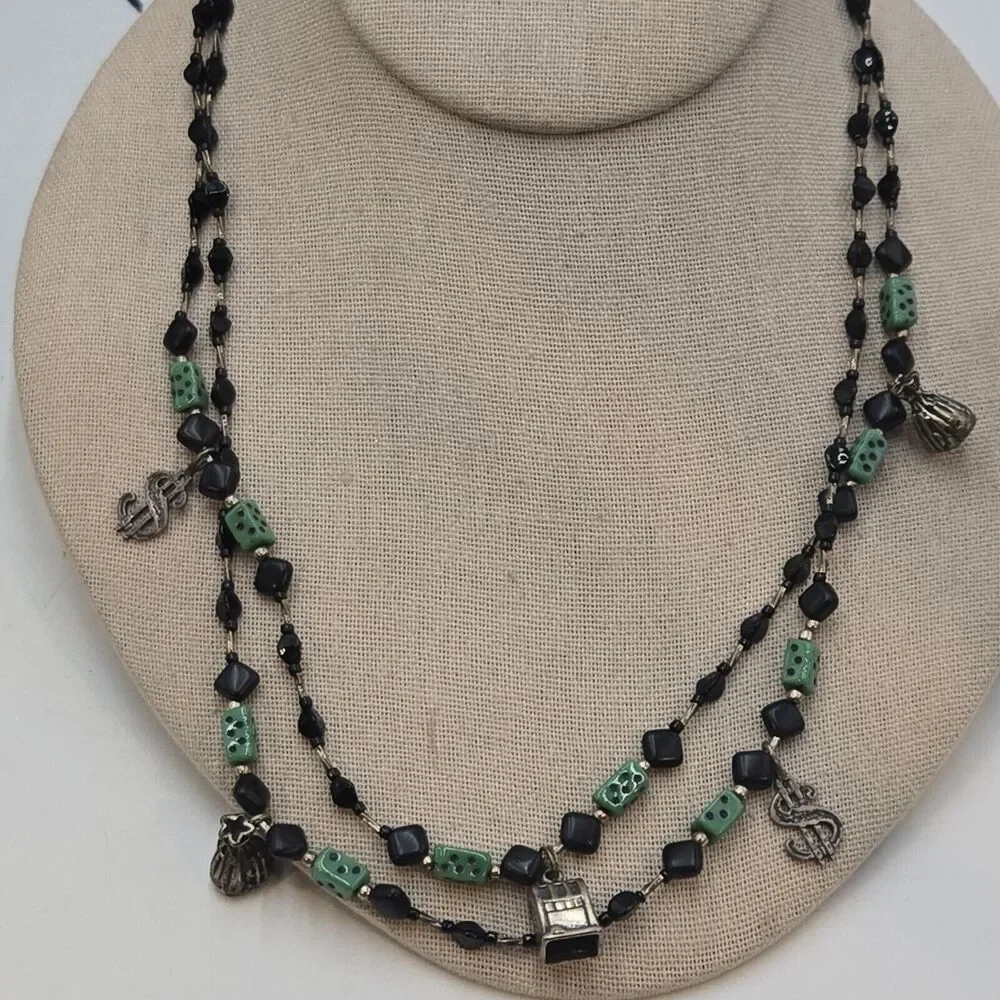 Vintage Lucky Money Sterling Bead Bohemian Pressed Glass Dice Trade Beads Strand